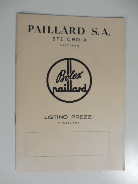 Paillard S.A., Svizzera. Bolex Paillard. Listino prezzi 1952